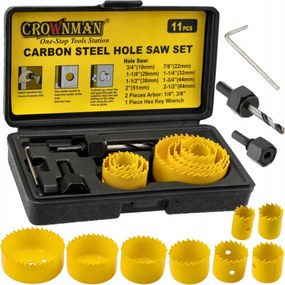 CROWNMAN Dierovacia píla na drevo s adaptérom Sada 11 ks + krabica
