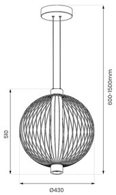 Závesné svietidlo Kyoto, 1x čierne drôtené tienidlo, (fi 43cm), b