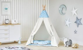 Detský stan Tipi obláčiky modrý / béžový