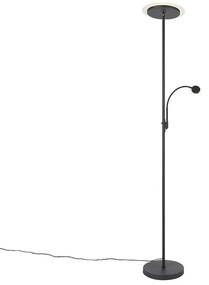 Moderná stojaca lampa čierna vrátane LED s čítacím ramenom - Chala