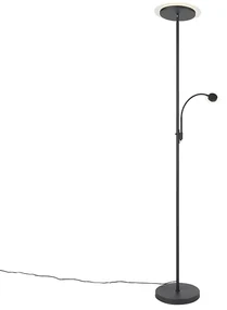 Moderná stojaca lampa čierna vrátane LED s čítacím ramenom - Chala