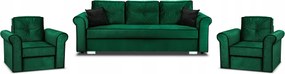 Štýlová Sedacia Súprava Merida Do Obývačky, Pohovka A Dve Zelené Kreslá