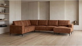 Koňakovohnedá rohová pohovka z imitácie kože (pravý roh/do "U") Copenhagen – Scandic