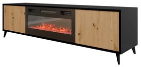 Tv stolík/skrinka s krbom Oksawi EF, Farby: čierna / dub artisan