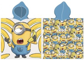 Detské plážové pončo - osuška s kapucňou Mimoni - motív Banana - 100% bavlna - 55 x 110 cm - pre deti 3-6 rokov
