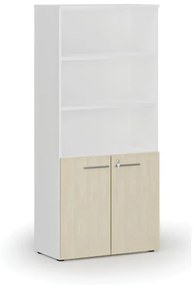 Kombinovaná kancelárska skriňa PRIMO WHITE, dvere na 2 poschodia, 1781 x 800 x 420 mm, biela/breza