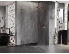 Mexen Lunar, L pravý výklopný päťuholníkový sprchový kút 100 x 80 cm, 8mm číre sklo, profil ružové zlato, 831L-100P-080L-60-00-P