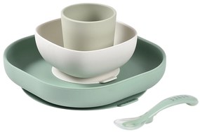 Jedálenská sada silikónová 4-dielna Sage Green