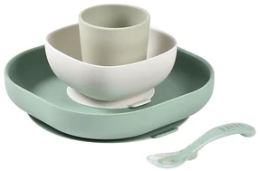 Jedálenská sada silikónová 4-dielna Sage Green