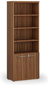 Kombinovaná kancelárska skriňa PRIMO WOOD, dvere na 2 poschodia, 800 x 420 x 2128 mm, orech
