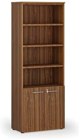 Kombinovaná kancelárska skriňa PRIMO WOOD, dvere na 2 poschodia, 800 x 420 x 2128 mm, orech