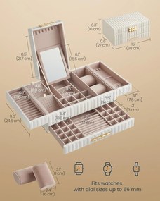 Šperkovnica so zrkadlom ANAH, organizér na šperky so zásuvkou, biela