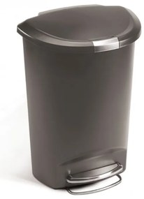 Pologuľatý pedálový kôš 50 l, šedý plast, sivá