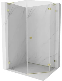 Mexen Lunar, L pravý výklopný päťuholníkový sprchový kút 80 x 100 cm, 8mm číre sklo, zlatý profil, 831L-080P-100L-50-00-P