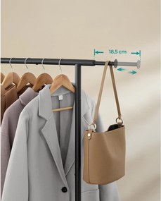 Vešiak na šaty s kolieskami, stojan na oblečenie, nosnosť 45 kg, čierny