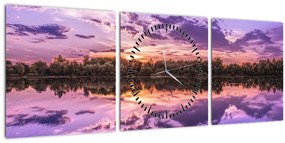 Obraz fialového neba (s hodinami) (90x30 cm)