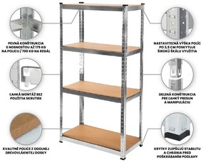 Fistar Regál 1800x900x300 mm zinkovaný 4-policový, nosnosť 700 kg