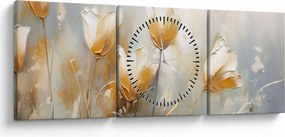 Obraz - Maľba tulipánov (s hodinami) (90x30 cm)