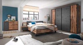 Posteľ s nočnými stolíkmi Sarnia 180x200 cm, zrubová doska/tmavý betón