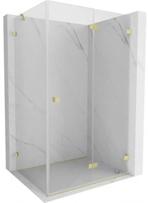 Mexen Lunar-F, 1-krídlový sprchový kút so skladacími dverami, pravý, 95 x 90 cm, 8mm číre sklo, zlatý matný profil, 836-095-090-55-00-P
