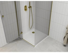 Mexen Roma, sprchovací kút 100 (dvere) x 100 (stena) cm, 6mm číre sklo, zlatý profil + slim sprchová vanička 5cm, 854-100-100-50-00-4010