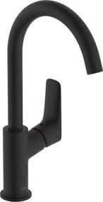 Hansgrohe Logis, umývadlová batéria 210 s otočným výtokom a s odtokovou súpravou s tiahlom, čierna matná, HAN-71130670