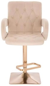 LuxuryForm DESIGN Barová stolička BOSTON VELUR na zlatej hranatej podstave - krémová