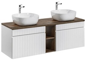 Závesná skrinka Iconic Smile s doskou a umývadlami 140 cm biela/dub santa fe vintage