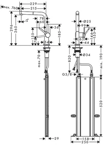 Hansgrohe Talis M54, kuchynská páková batéria 270, vyťahovateľný výtok, 1jet, sBox, chrómová, HAN-72809000
