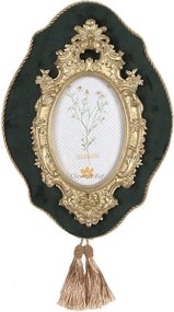 Zeleno - zlatý nástenný fotorámik so strapcami Baroque - 22*3*31 cm / 10*15 cm