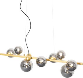 Art Deco závesné svietidlo zlaté s dymovým sklom 8-svetlo - David