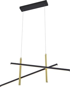 Dizajnové závesné svietidlo X čierne so zlatom vrátane LED s 3-stupňovým stmievaním - Joy