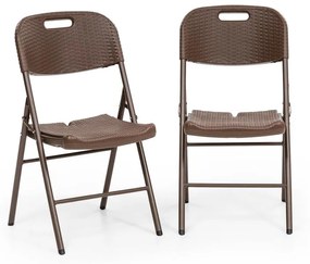 Burgos Seat, skladacia stolička, sada 2 kusov, HDPE, oceľ, ratanový vzhľad, hnedá