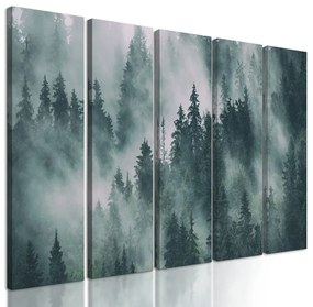 5-dielny obraz stromy zahalené do hmly