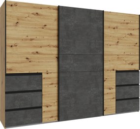XXXLutz ŠAT. SKRIŇA S POSUV. DVERAMI, tmavosivá, dub artisan, 270/200/61 cm Carryhome - Skrine - 000687045714