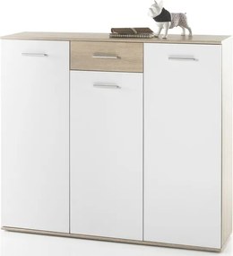 Komoda s policami/botník Manolo 136 cm, dub sonoma/biela