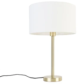 Klasická stolná lampa mosadz s bielym tienidlom 35 cm - Simplo