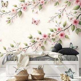 Fototapeta jemné ružové kvety a motýle