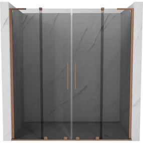Mexen Velar L Duo, posuvné sprchové dvere do otvoru 170 cm, 8mm šedé sklo, medená matná, 871-170-003-42-65