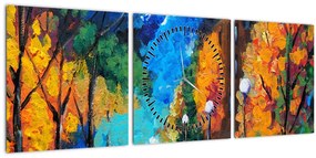 Obraz - Milenci, Pointilizmus (s hodinami) (90x30 cm)