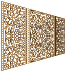 Drevená nástenná dekorácia trojdielna mandala do interiéru | SENTOP HDF0514-B