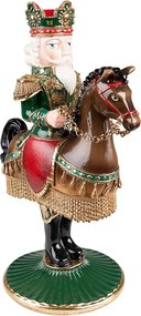 Hnedo-zelený svietnik na úzku sviečku Luskáčik na koni - 22*15*33 cm