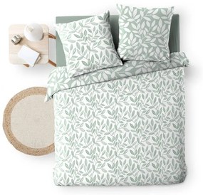 Biele/zelené obliečky na dvojlôžko/predĺžené z mikrovlákna 240x220 cm Sequoia – douceur d'intérieur
