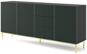 Komoda F 3D3S 200 Rowanna (čierna + tmavozelená + zlatá). Akcia -20%. Vlastná spoľahlivá doprava až k Vám domov. 1125076