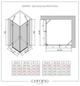 Cerano Marino Duo, sprchovací kút 110(dvere) x 90(dvere), 6mm číre sklo, chrómový profil, CER-CER-480223