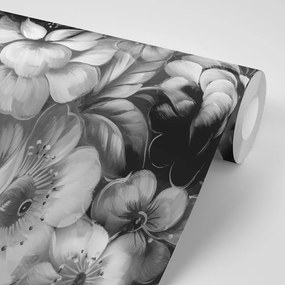 Samolepiaca tapeta kvetiny v čiernobielom prevedení - 150x270