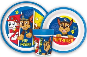 Sada plastového riadu Labková Patrola s pohárikom a protišmykom - bez obsahu BPA - 3-dielna súprava