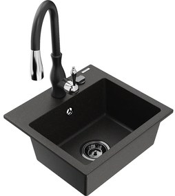 Mexen Milo, 1-komorový granitový drez 435x410x171 mm a drezová batéria Savita, čierna-zlatá metalíza, 6505-75-672601-70-B