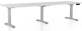 Výškovo nastaviteľný stôl OfficeTech Long, 260 x 80 cm, sivá podnož, biela