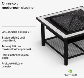 Blumfeldt Merano Avanzato 3 v 1, ohnisko s funkciou grilu, dá sa použiť ako stôl, 87 x 87 cm